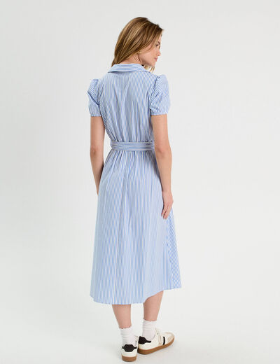 Robe chemise longue ceinturée bleu foncé femme