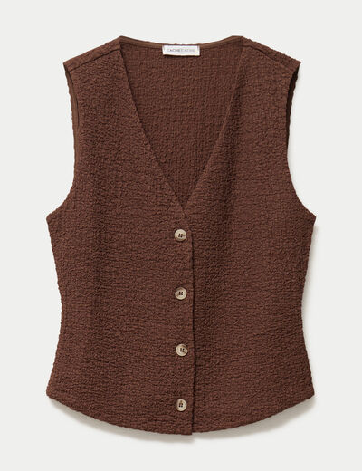 Gilet sans manches col v marron femme