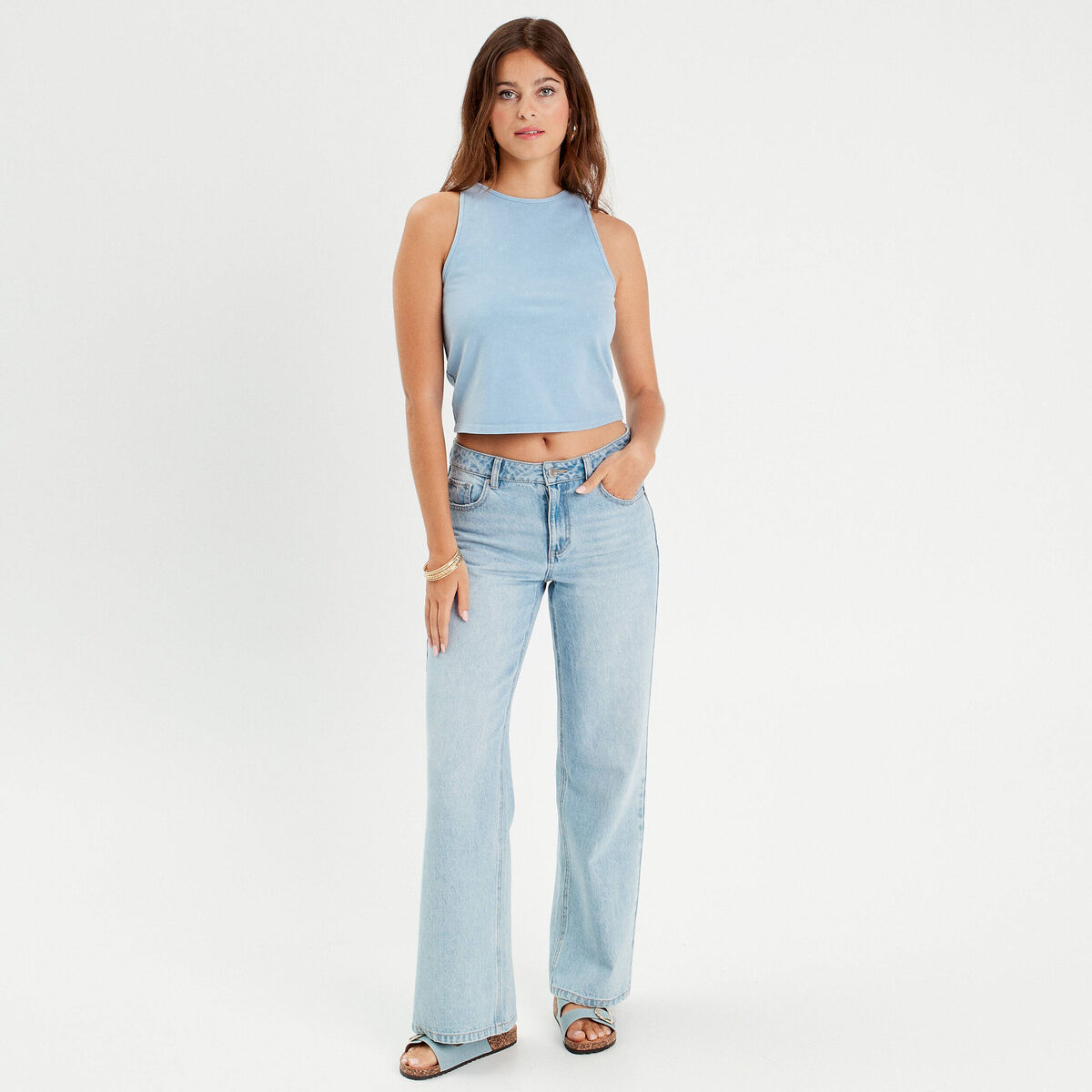 Débardeur cropped bleu gris femme