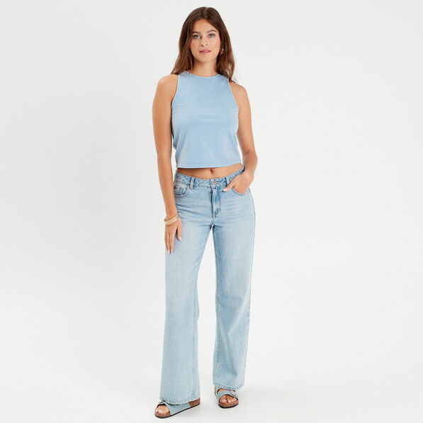 debardeur cropped bleu gris femme Débardeur cropped bleu gris femme