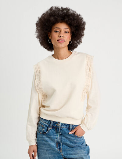 Sweat manches longues ecru femme
