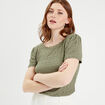 T-shirt manches courtes ajouré vert kaki femme