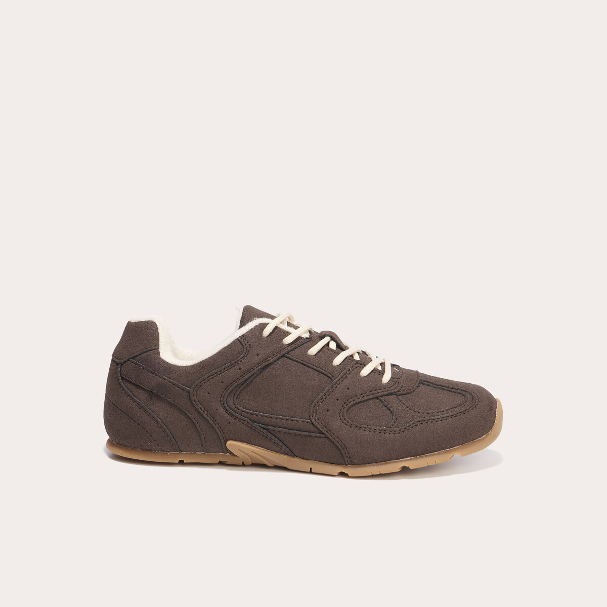 Baskets basses aspect daim marron femme