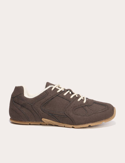 Baskets basses aspect daim marron femme