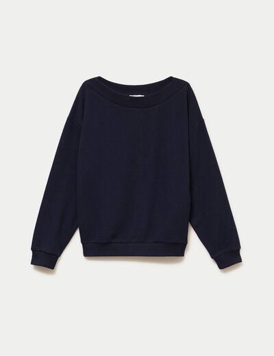 Sweat duveteux col rond manches longues bleu marine femme