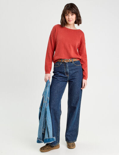 Pull col bateau rouge femme