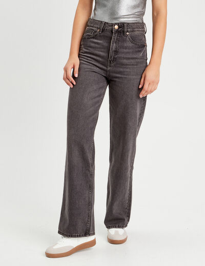Jeans wide leg taille haute denim noir femme