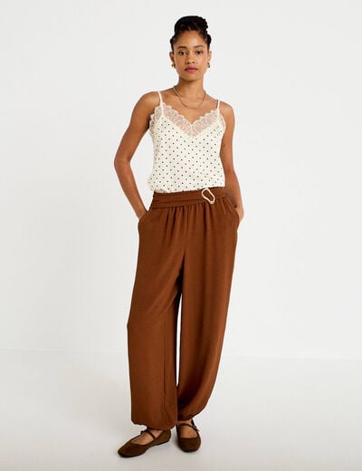 Pantalon bouffant taille standard marron femme