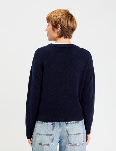 Pull col rond manches longues bleu marine femme