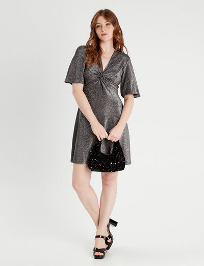 Robe évasée fils métallisés gris argent femme