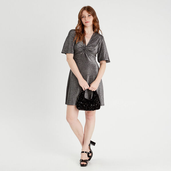 robe evasee fils metallises gris argent femme Robe évasée fils métallisés gris argent femme