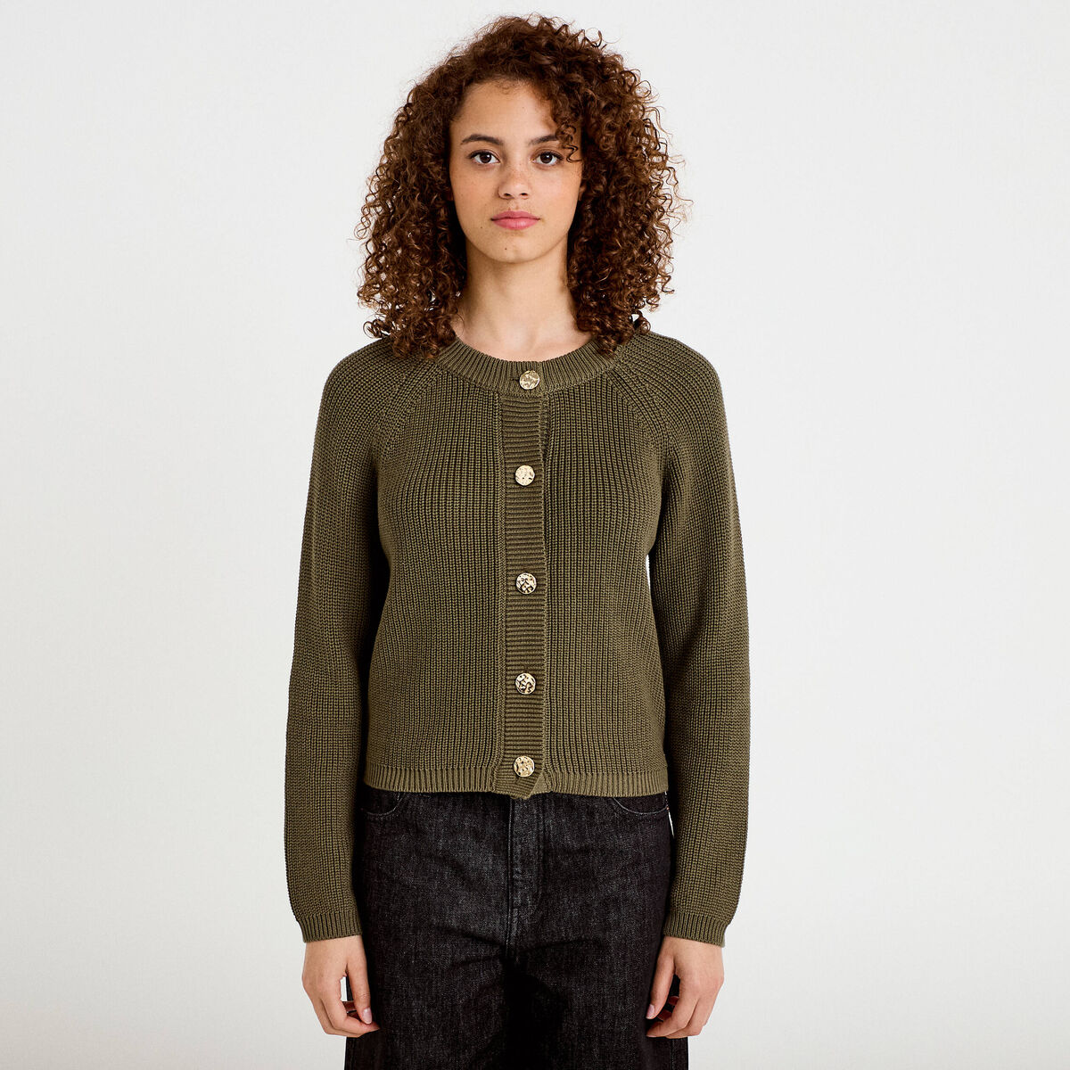 Gilet manches longues vert kaki femme