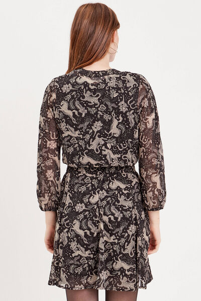 Robe évasée manches longues noir femme