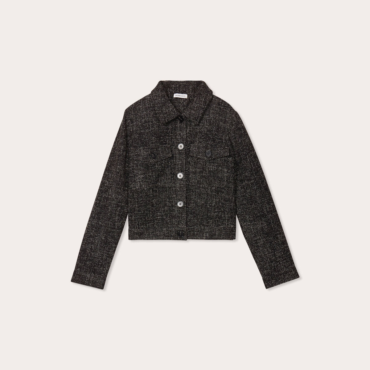 Veste boutonnée tweed noir femme