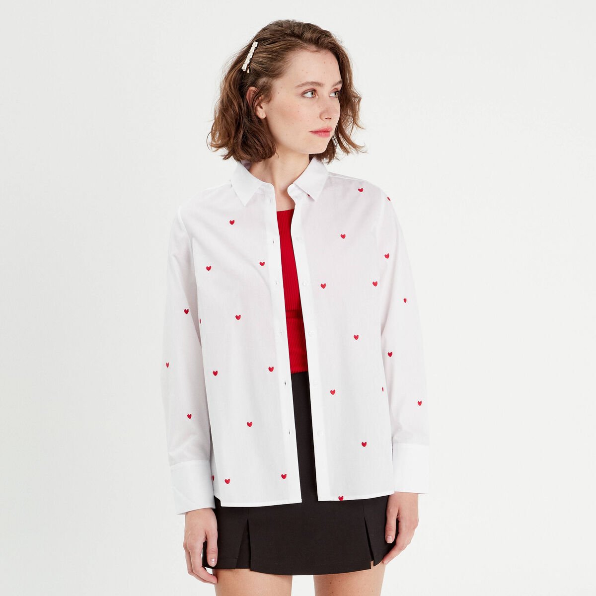 Chemise manches longues brodée blanc femme