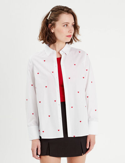 Chemise manches longues brodée blanc femme