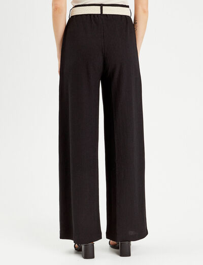 Pantalon large fluide ceinturé noir femme