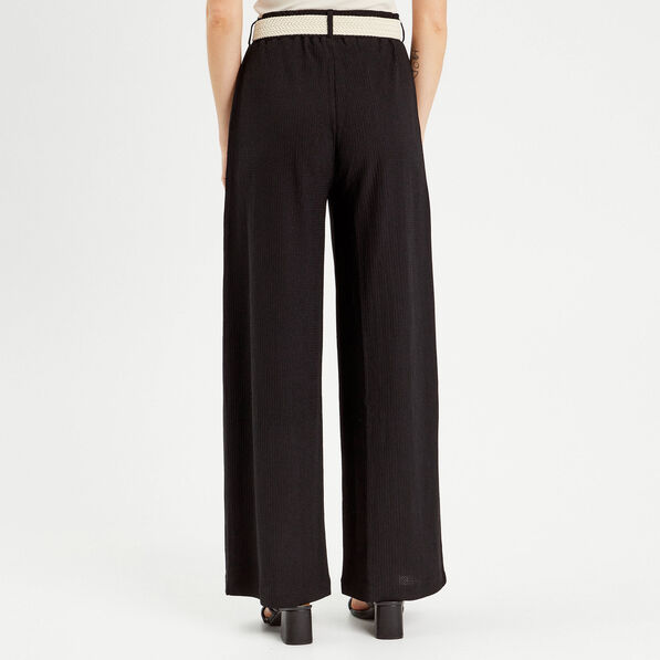 Pantalon large fluide ceinturé noir femme