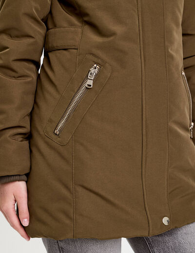 Parka droite avec capuche vert kaki femme