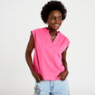 Blouse droite sans manches col v rose fushia femme