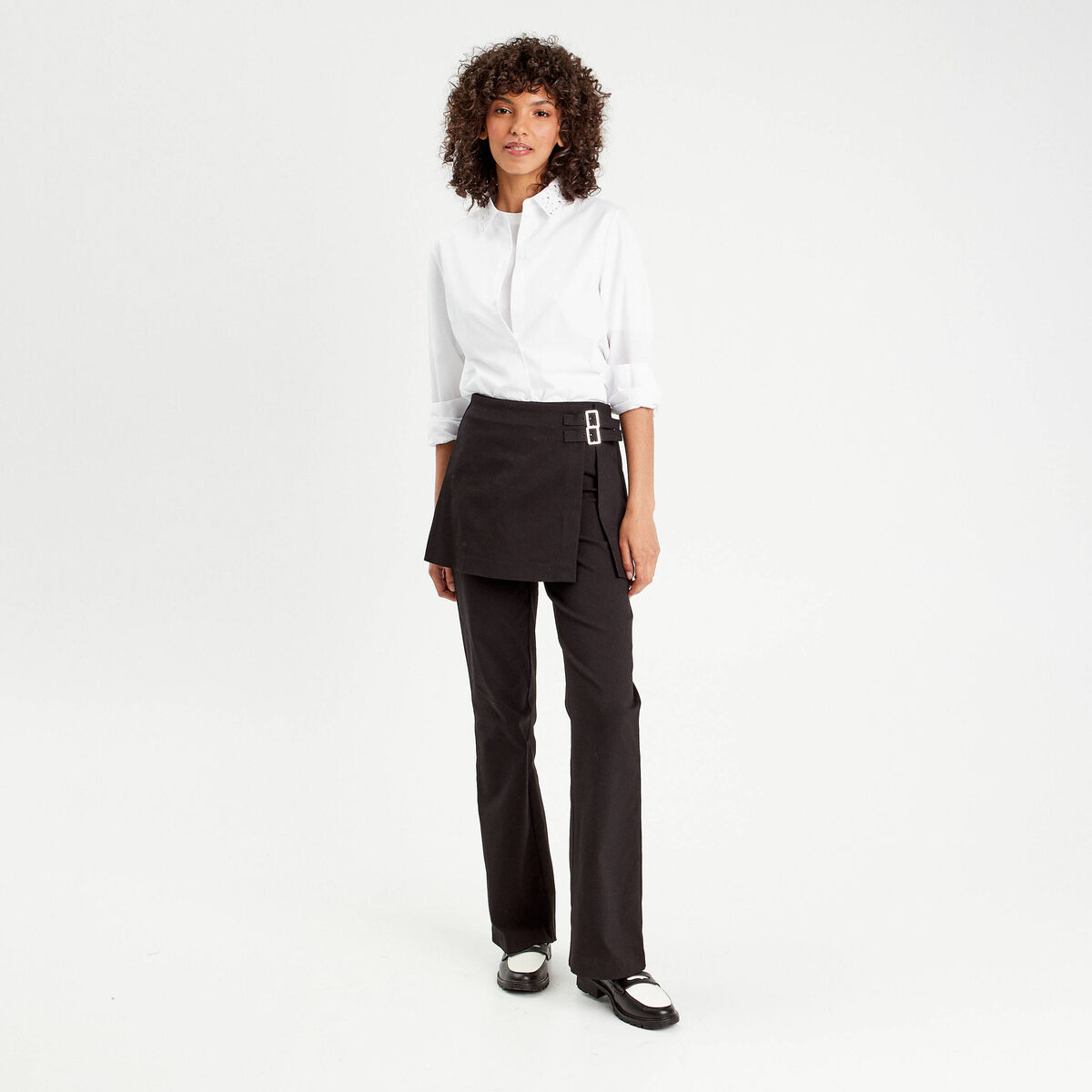 Pantalon-jupe flare noir femme