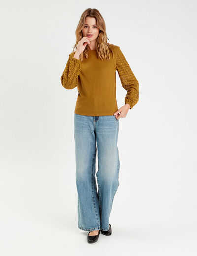 Blouse manches ajourées vert olive femme