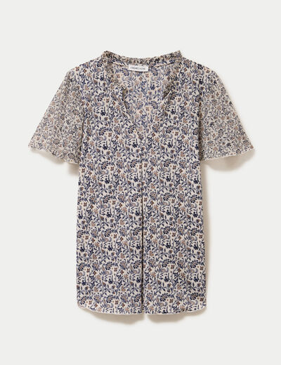 Blouse droite longue manches courtes blanc femme
