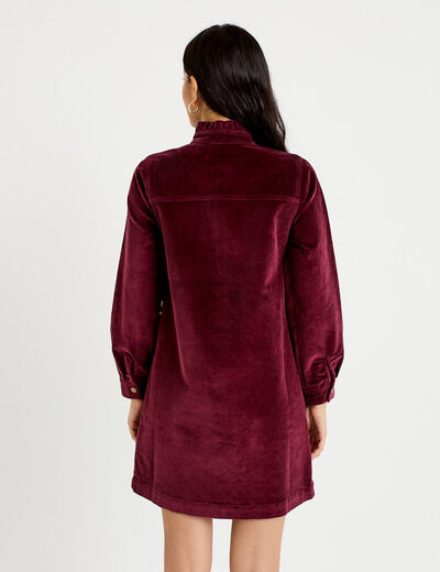 Robe &eacute;vas&eacute;e velours col montant bordeaux femme