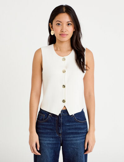 Gilet sans manches cropped ecru femme