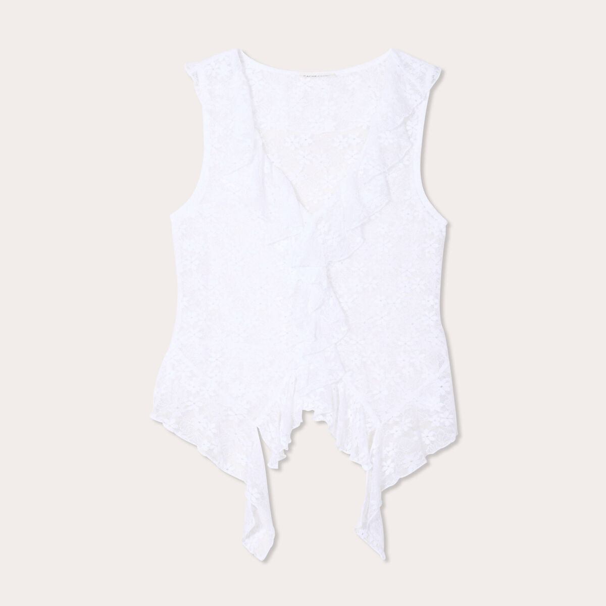 Débardeur dentelle et volants blanc femme