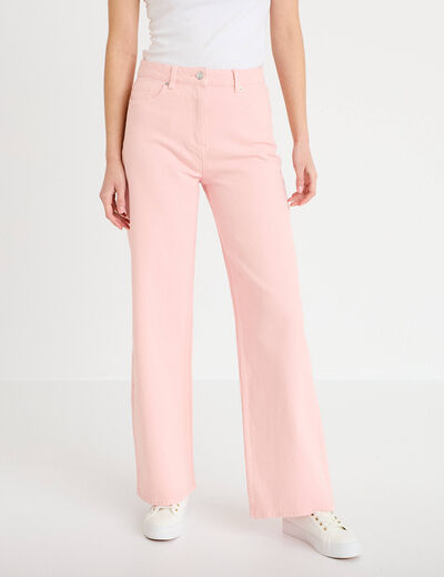 Jean wide leg taille haute rose clair femme