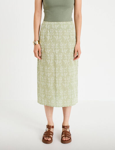 Jupe &eacute;vas&eacute;e longueur 3/4 vert femme