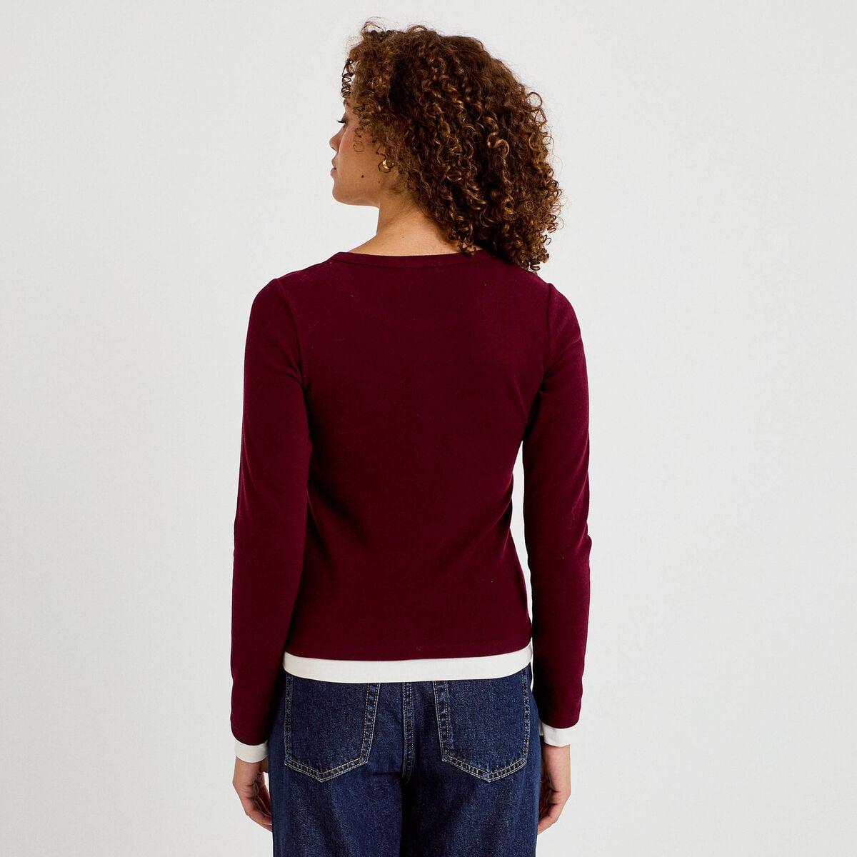Doudou col rond manches longues bordeaux femme
