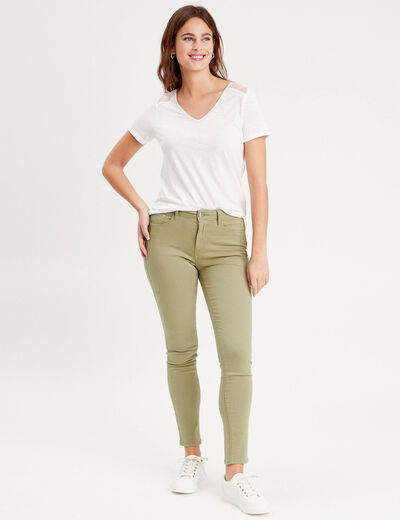 Jeans slim 5 poches vert kaki femme