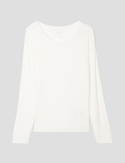 T-shirt uni à manches longues ecru femme
