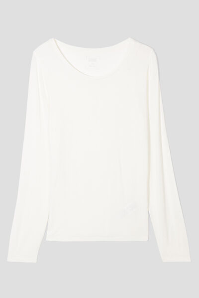 T-shirt uni à manches longues ecru femme