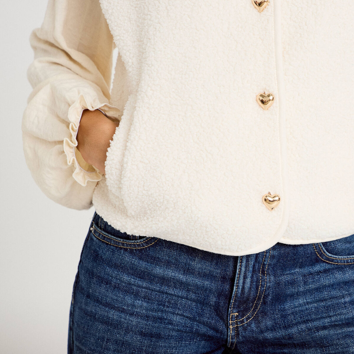 Gilet sans manches effet polaire ecru femme