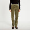 Pantalon droit en velours vert kaki femme