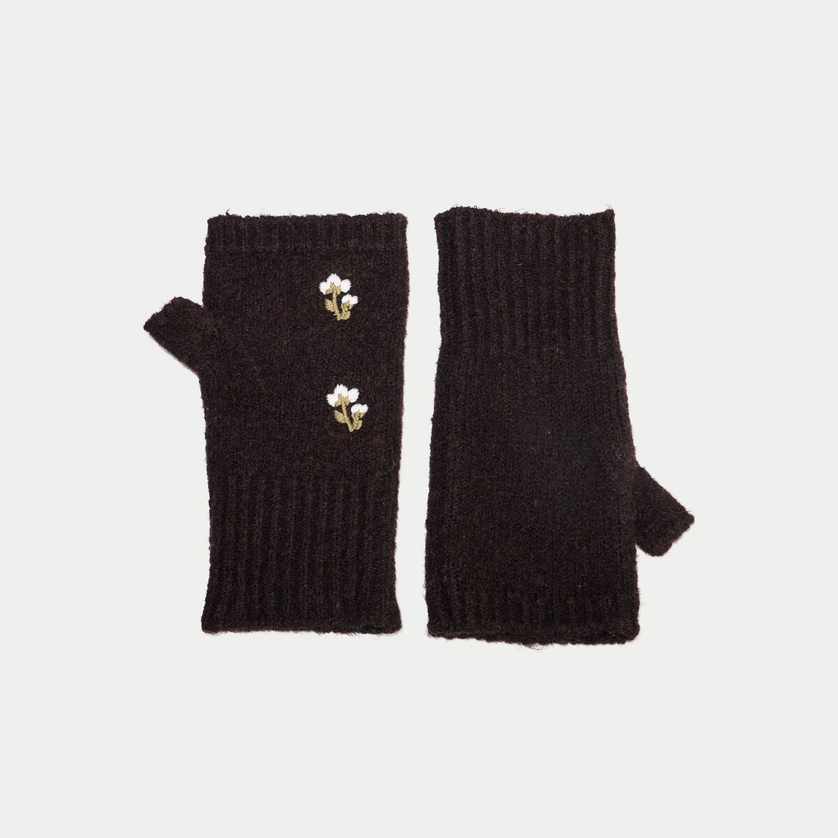 Mitaines avec broderie marron fonc&eacute; femme
