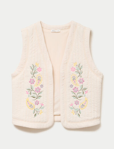 Gilet droit sans manches col rond ecru femme