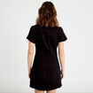 Robe courte trap&egrave;ze en jean col chemise noir femme