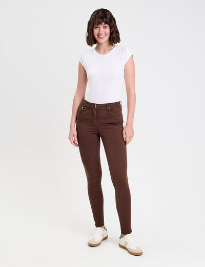 Jeans slim 5 poches marron fonc&eacute; femme
