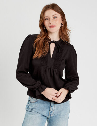 Blouse manches longues noir femme