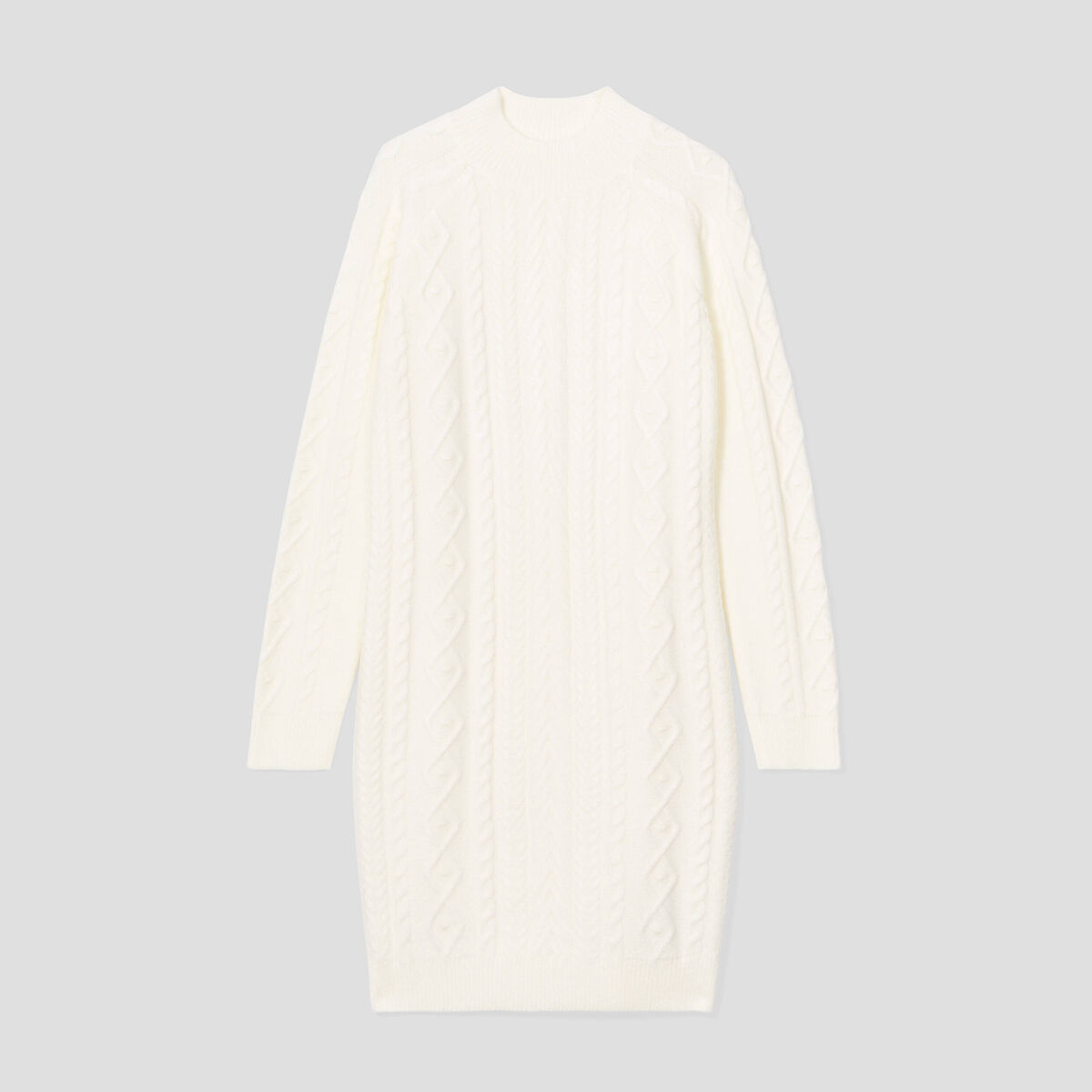 Robe pull droite torsades ecru femme