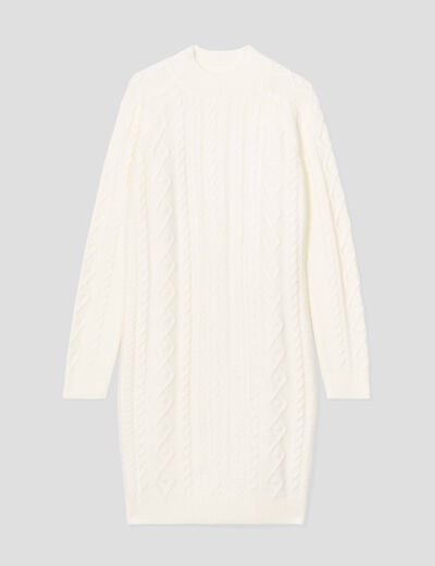 Robe pull droite torsades ecru femme