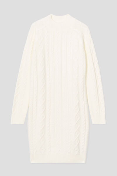 Robe pull droite torsades ecru femme