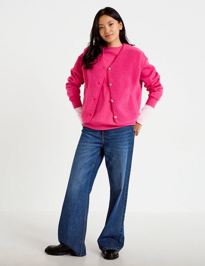 Gilet sans manches effet polaire col v rose fushia femme