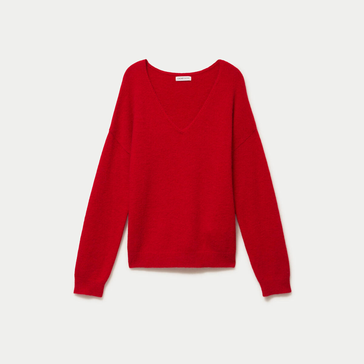 Pull avec col en V rouge femme