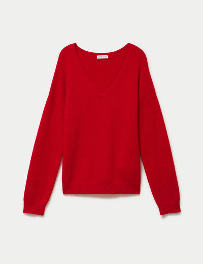 Pull avec col en V rouge femme