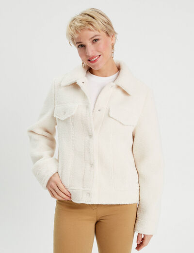Veste droite boutonnée ecru femme